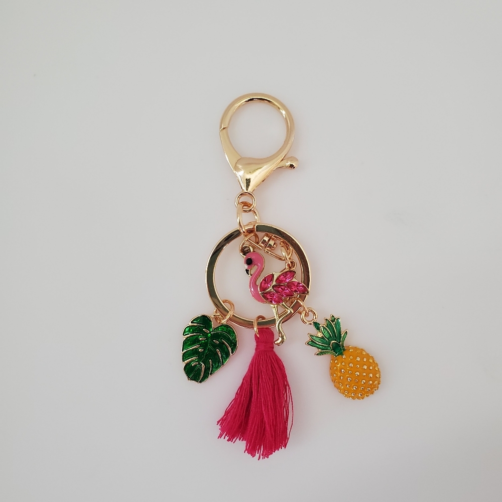 Flamingo Tropical Bag Charm Key Ring NEW